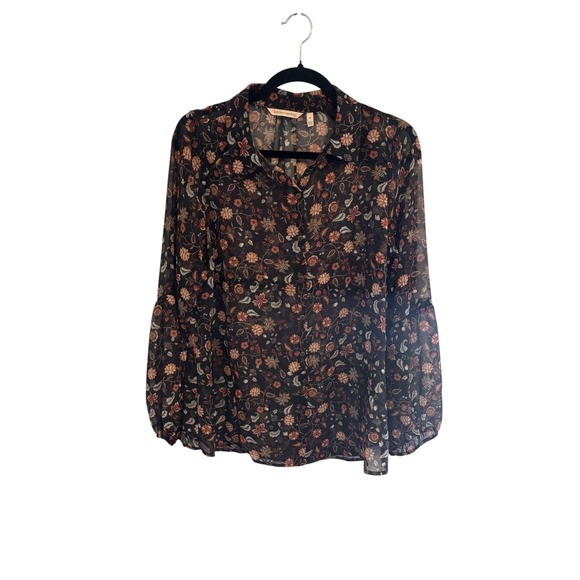 Soft Surroundings Sheer Floral Blouse Womens Medium Bell Sleeve Whimsigoth Top - Picture 1 of 6